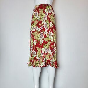 Vintage 90s Soji Red Floral Midi Skirt